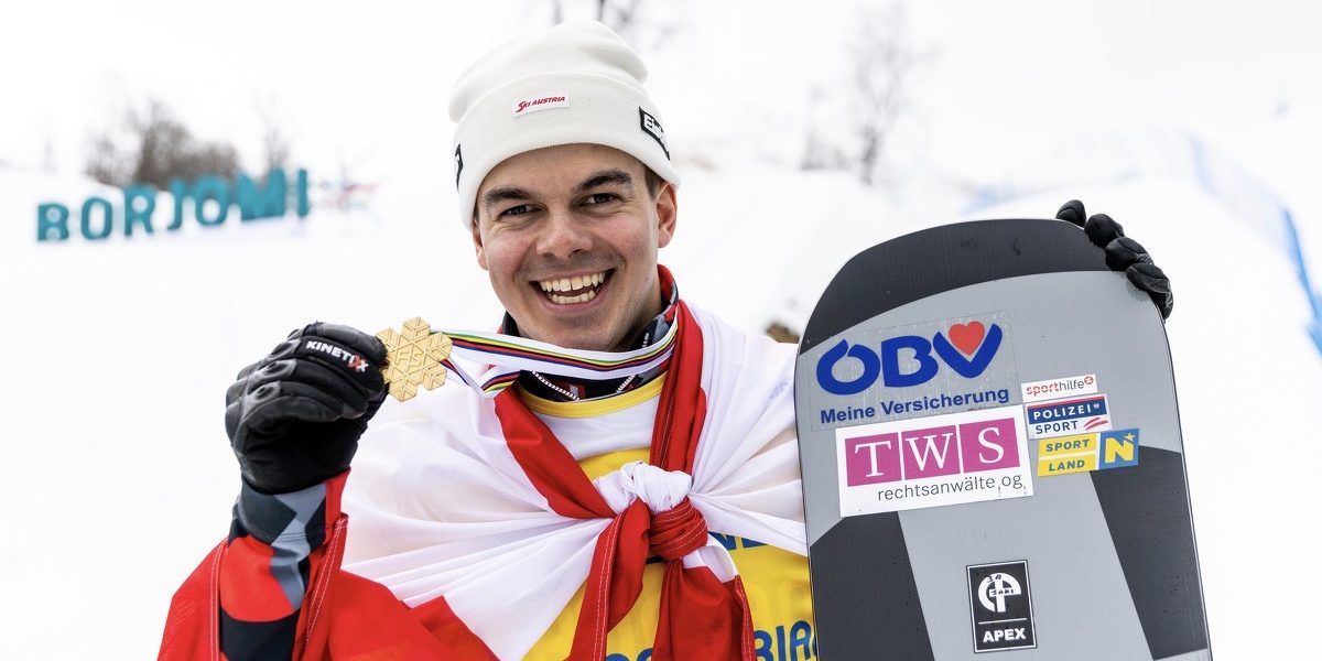 BAKURIANI,GEORGIA,01.MAR.23 - SNOWBOARD - FIS Freestyle Ski and Snowboard World Championships, SBX, Snowboard Cross, ladies, men. Image shows Jakob Dusek (AUT). Keywords: medal. Photo: GEPA pictures/ Matic Klansek