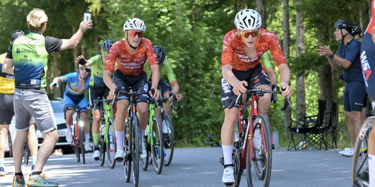 HOLLENSTEIN,AUSTRIA,25.JUN.23 - CYCLING - Austrian Championships, road race, Waidhofen/Ybbs - Koenigsberg. Image shows Sebastian Putz (AUT/ Tirol KTM Cycling Team) and Paul Buschek (AUT/ Tirol KTM Cycling Team) . Photo: GEPA pictures/ Christian Moser