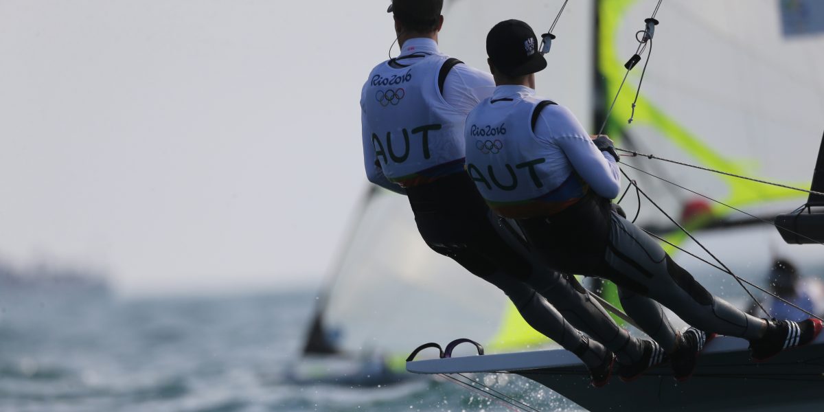 OLYMPICS – Olympic Summer Games 2016 RIO DE JANEIRO,BRAZIL,15.AUG.16 - OLYMPICS, SAILING - Olympic Summer Games Rio 2016, 49er, men. Image shows a feature of Nico Delle-Karth and Nikolaus Resch (AUT). Photo: GEPA pictures/ Mathias Mandl