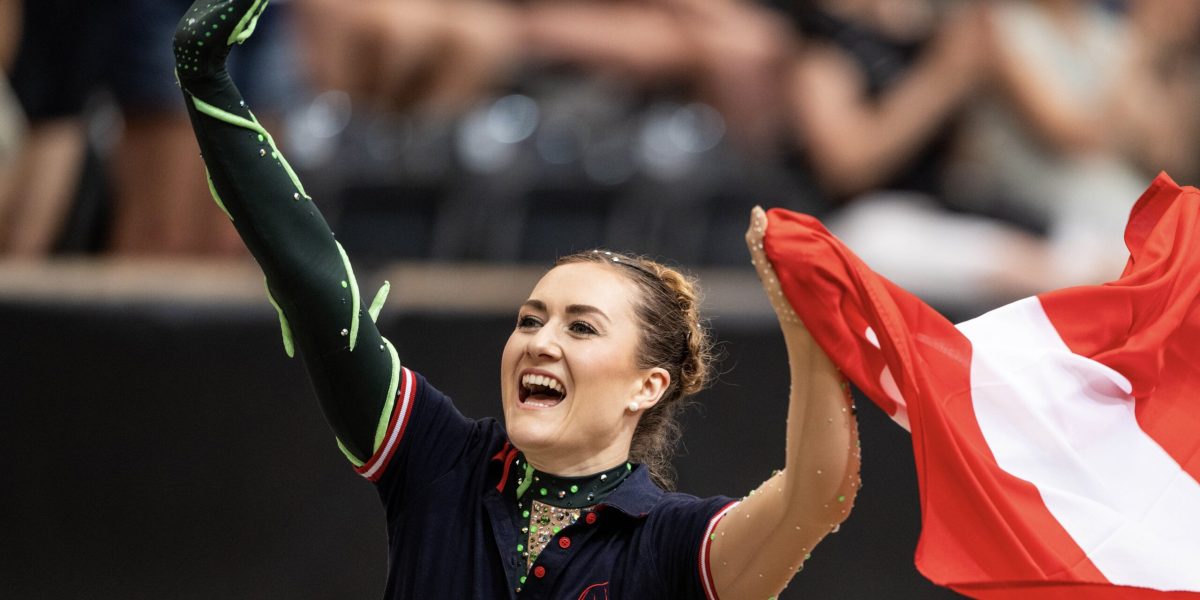 25 FEI Vaulting World Championship for Seniors and European Championships for Juniors and Young Vaulters, Bern 2024, SwitzerlandEVA NAGILLER of Austria reacts after her gold-winning test in Individual Senior Female during FEI Vaulting Championships in Bern, Switzerland, July 20, 2024.