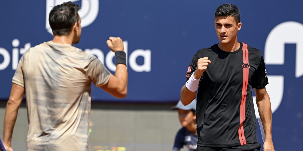 TENNIS – ATP, Generali Open 2024 KITZBUEHEL,AUSTRIA,27.JUL.24 - TENNIS - ATP World Tour, Generali Open. Image shows the rejoicing of Andreas Mies (GER) and Alexander Erler (AUT). Photo: GEPA pictures/ Daniel Schoenherr