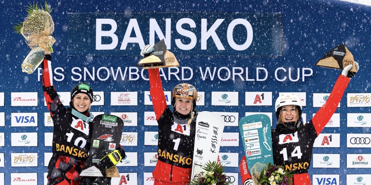 FIS Snowboard World Cup - Bansko BUL - PSL - Women's podium with 2nd SCHOEFFMANN Sabine AUT, 1st ZOGG Julie, 3rd KEISER Jessica SUI © Miha Matavz/FIS