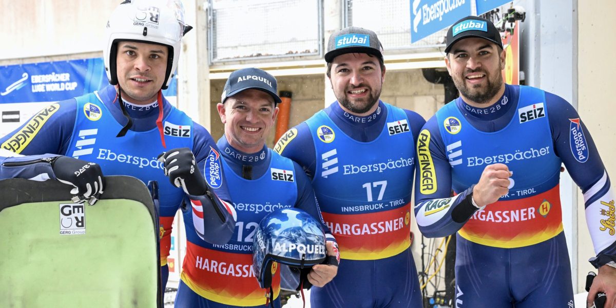 LUGE – FIL WC Innsbruck Igls INNSBRUCK,AUSTRIA,08.DEC.24 - LUGE - FIL World Cup, artificial track, singles men. Image shows Jonas Mueller, Wolfgang Kindl, David Gleirscher and Nico Gleirscher (AUT). Photo: GEPA pictures/ Daniel Schoenherr