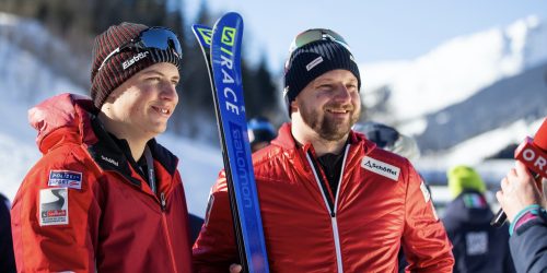 SAALBACH,AUSTRIA,08.FEB.23 - ALPINE SKIING - FIS Para World Cup, downhill, men. Image shows Florian Erharter (AUT) and Michael Scharnagl (AUT). Photo: GEPA pictures/ Gintare Karpaviciute