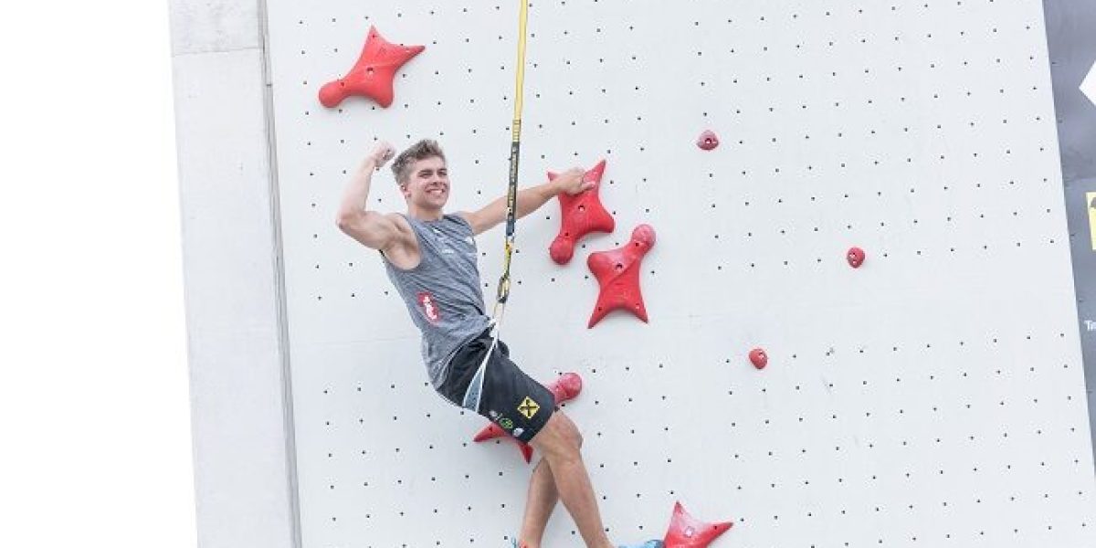 Innsbruck, AUT, 26.SEPTEMBER.21 - AUSTRIA CLIMBING ÖSTM austrian national championships INNSBRUCK 2021 - SPEED. Image shows winner PLANGGER Tobias (AUT). Photo: KVOE / ANDREAS AUFSCHNAITER