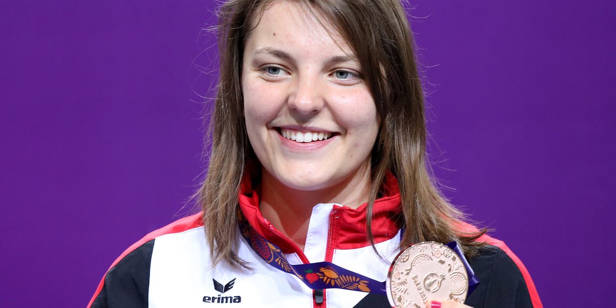 European Games Baku BAKU,AZERBAIJAN,19.JUN.15 - European Games Baku, 25m Pistol Women. Image shows Olivia Helga Hofmann (AUT). Keywords: medal, award ceremony.Photo: GEPA pictures/ Markus Oberlaender