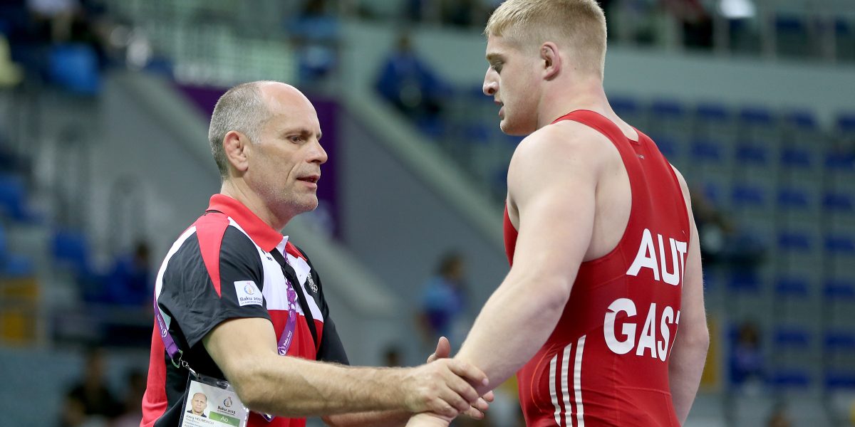 European Games Baku BAKU,AZERBAIJAN,13.JUN.15 - European Games Baku, Wrestling. Image shows coach Joerg Helmdach and Daniel Gastl (AUT). Photo: GEPA pictures/ Markus Oberlaender