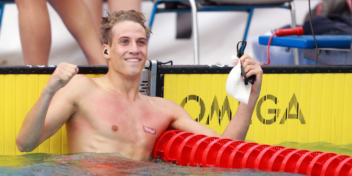 SWIMMING – AUT-Championships SANKT POELTEN,AUSTRIA,03.AUG.14 - SWIMMING - Austrian Championships, 100m crawl men. Image shows the rejoicing of Alexander Knabl (AUT). Photo: GEPA pictures/ Josef Bollwein