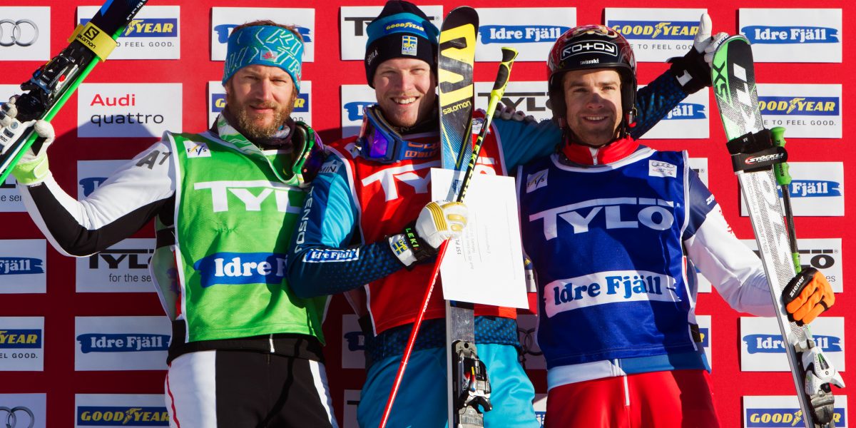 FREESTYLE SKIING – FIS SX WC Idre IDRE,SWEDEN,14.FEB.16 - FREESTYLE SKIING - FIS World Cup, Ski Cross, award ceremony. Image shows Thomas Zangerl (AUT), Victor Oehling Norberg (SWE) and Jonas Lenherr (SUI). Keywords: Stoeckli. Photo: GEPA pictures/ Matthias Hauer